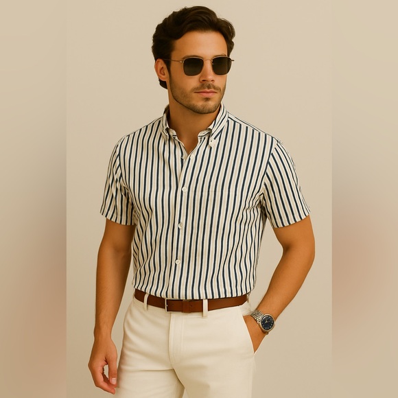 NWT Slate & Stone White and Blue Casual Button Down Shirt - Picture 1 of 5